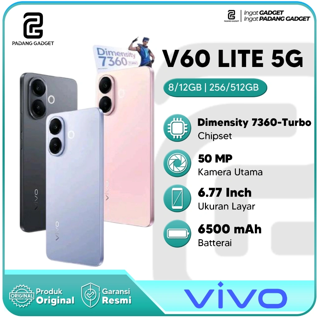 Vivo V60 Lite 5G 8+8/256GB | 12+12/512GB Hp Android Smartphone Baru Garansi Resmi