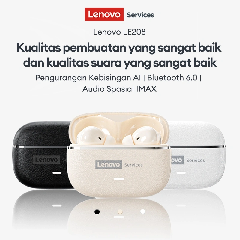 Lenovo Services LE208 TWS Earphone Bluetooth Upgraded 6.0 ENC+AI Dual Mic Noise Reduction Panoramic Sound Headset Bluetooth