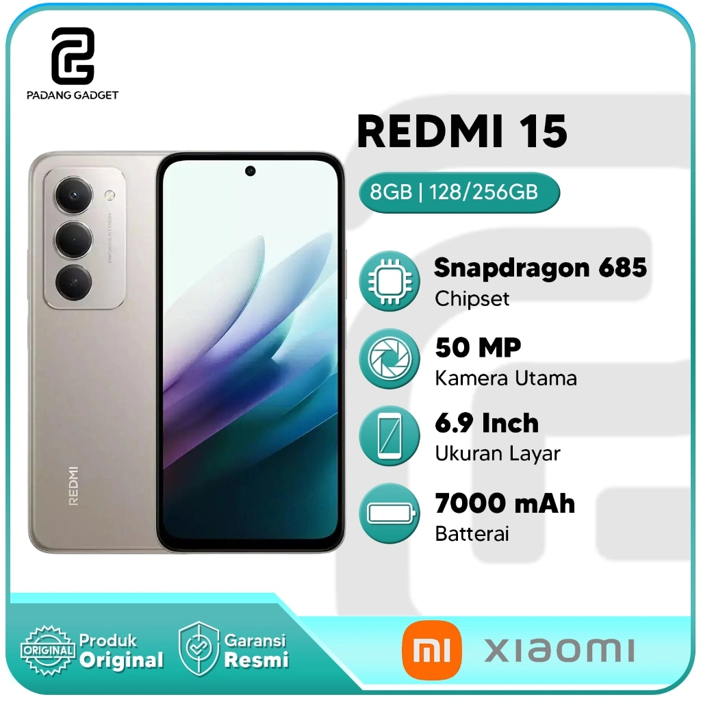 Xiaomi Redmi 15 8+8/128GB|256GB Snapdragon 685 | 7000mAh Hp Smartphone Baru Garansi Resmi