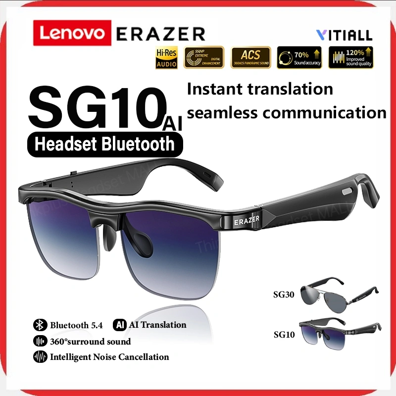 [Kacamata Pintar AI] Lenovo ERAZER SG10PRO Multifungsi Kacamata Hitam Musik Cerdas Open Ear Headset Bluetooth 5.4 Kacamata Anti UV Dan Radiasi HIFI Smart Sunglasses Panggilan HD Sunglasses Pria Wanita Universal