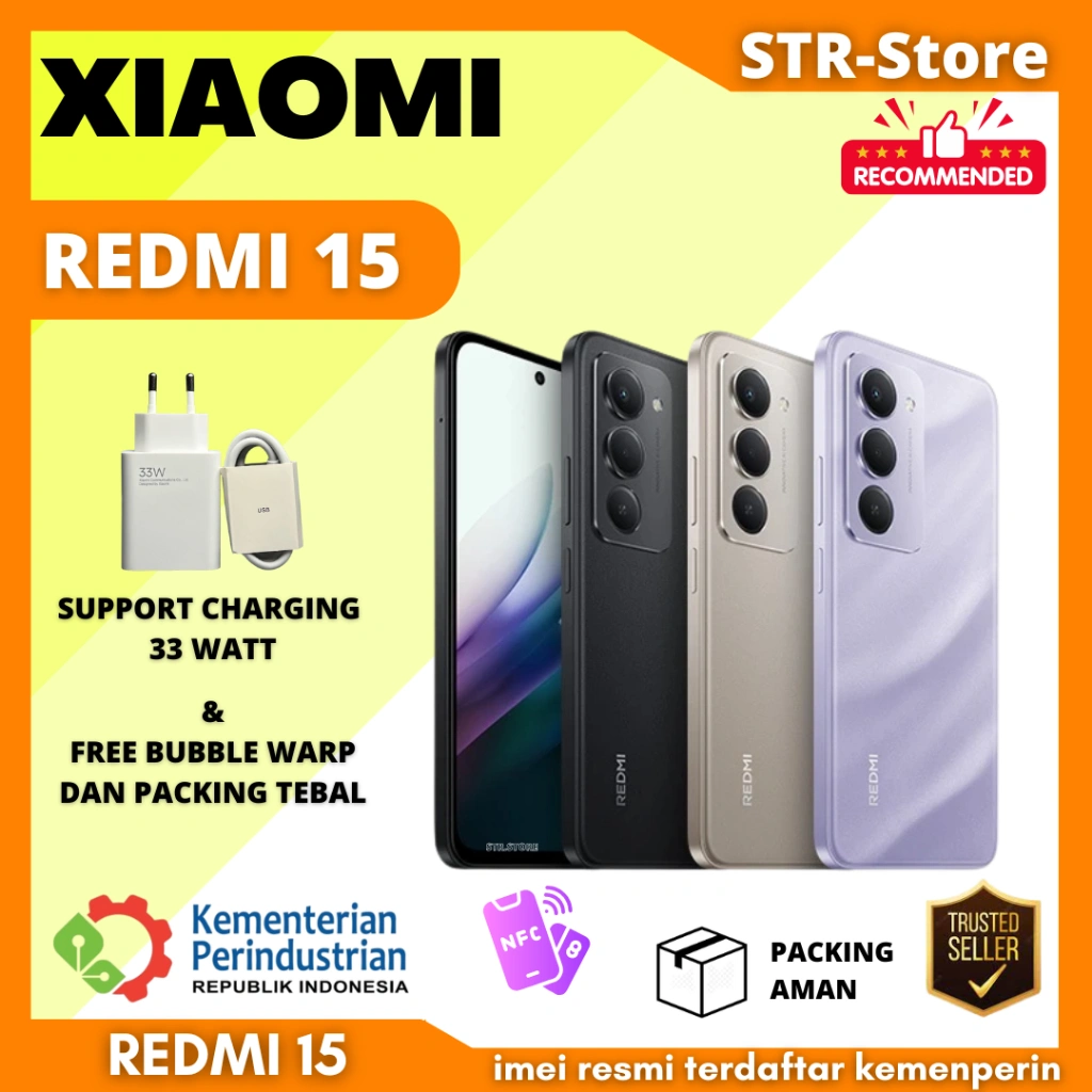 XIAOMI REDMI 15 8/256 GB SMARTPHONE GARANSI RESMI XIAOMI INDONESIA FAST CHARGING 33 WATT REDMI 15 8/128 GB - XIAOMI REDMI 15