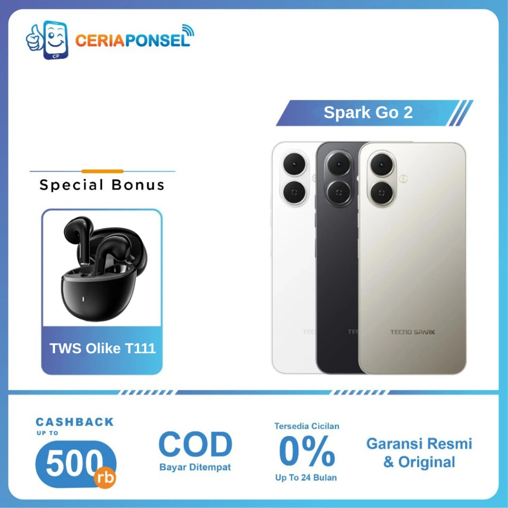 Tecno Spark Go 2 3/64GB, 4/64GB & 4/128GB Unisoc T7250 (12 nm) 5000mAh 15W | Garansi Resmi Tecno Indonesia 1 Tahun