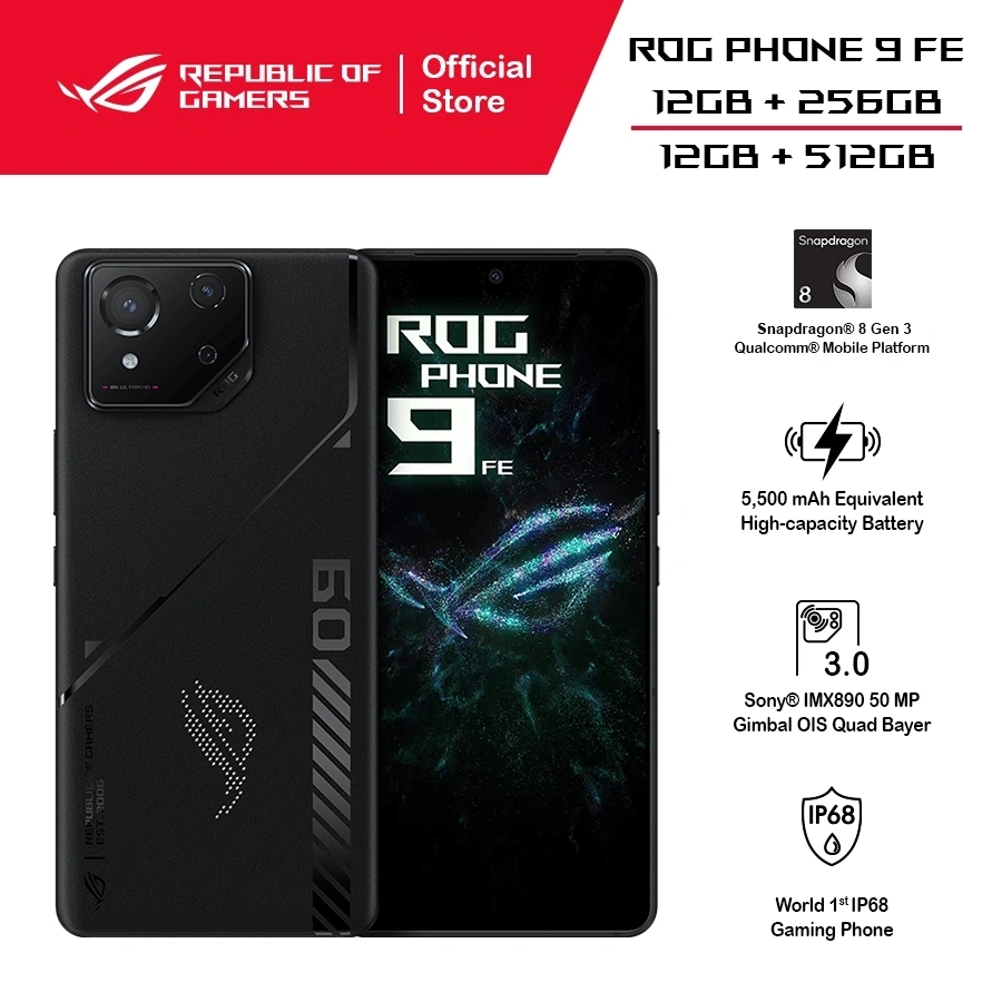 ASUS ROG PHONE 9 FE 12GB/512GB Snapdragon® 8 Gen 3 AMOLED Garansi Resmi Asus - Phantom Black