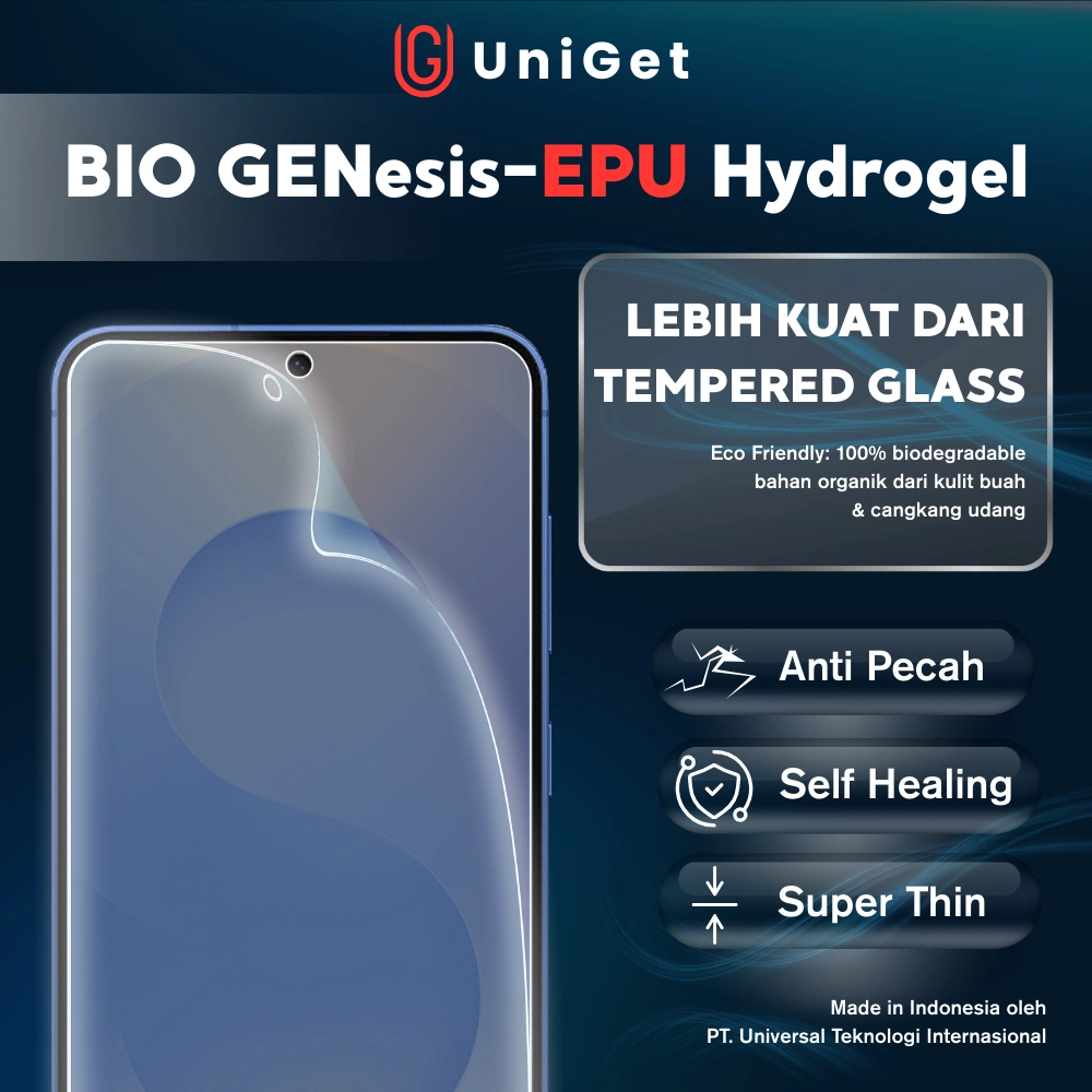 UniGet Hydrogel Bio Genesis Screen Guard Pelindung Layar untuk Smartphone iPhone Samsung Xiaomi Redmi Poco Oppo Realme Vivo Infinix Tecno Huawei Anti Pecah Anti Gores Ultra Tipis Ultra Slim Self Healing Clear View Premium Screen Film Green Durable
