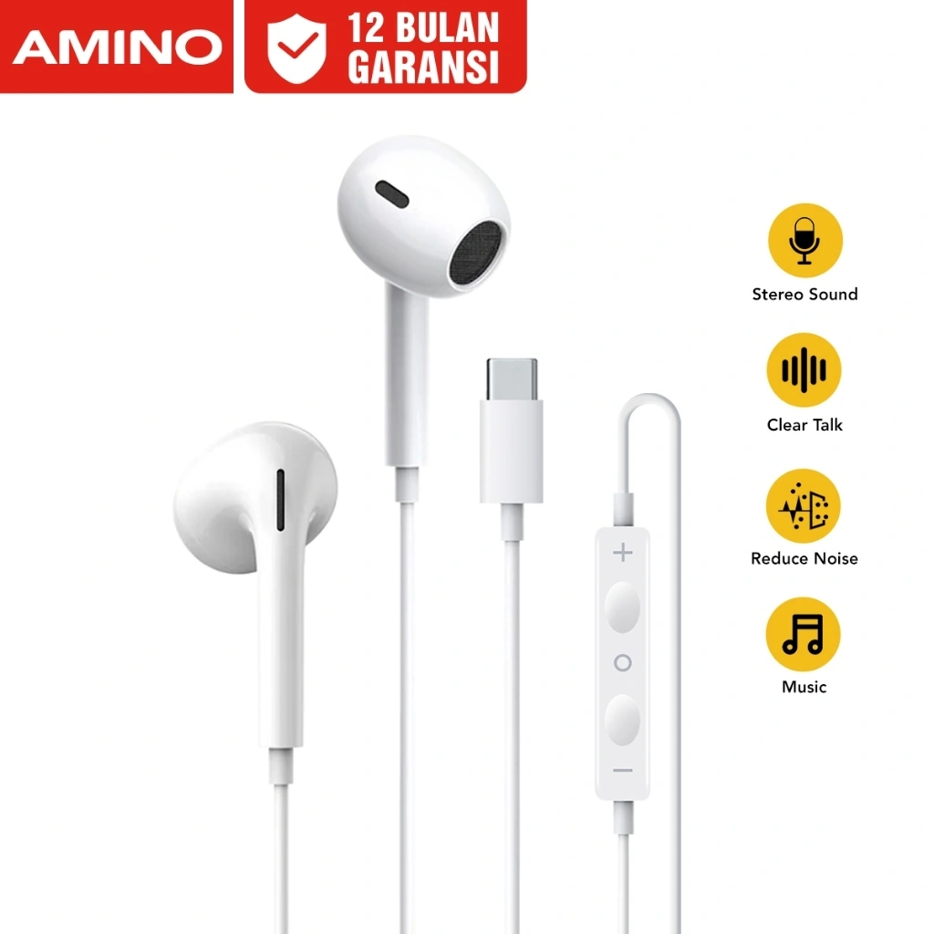AMINO TYPE C Headset Handsfree Wired Earphone Mic EP07 TYPE-C Jack Microphone Headset Bass In Ear Stereo Android Untuk Iphone 15 Pro Max 15 Pro 15 Plus xiaomi oppo samsung vivo infinix