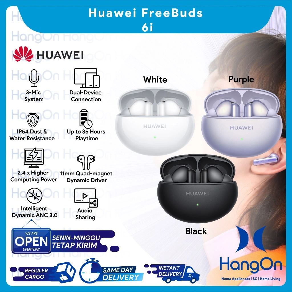 [UNTUK BONUS] Huawei FreeBuds 6i Wireless Earphone TWS 35h Battery IP54 Dust & Water Resistance Bluetooth 5.3 Earbuds Waterproof ANC 3.0 Hi-Res Audio