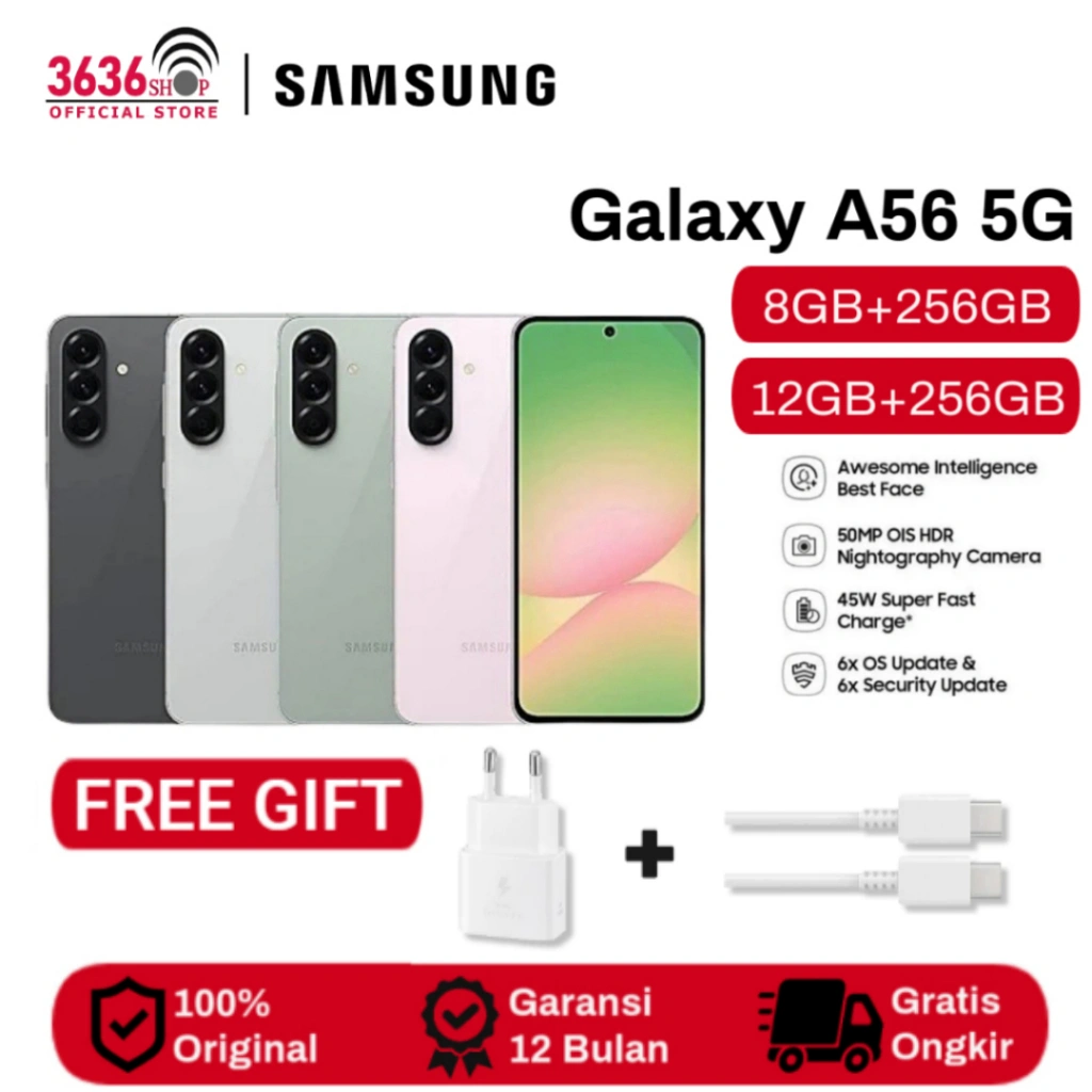 Samsung Galaxy A56 5G 12/256GB | 8/256GB Galaxy AI - Smartphone AI - 50MP OIS HRD Camera - Garansi Resmi