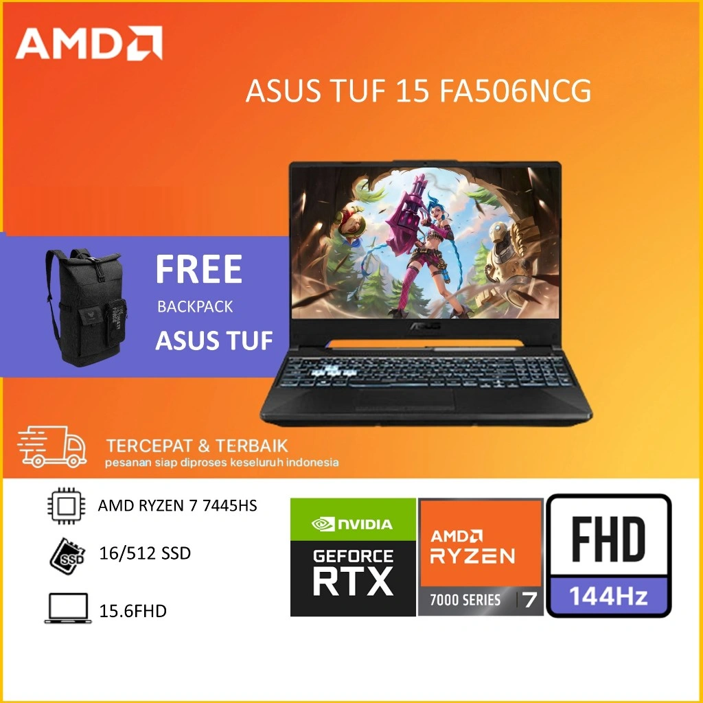ASUS TUF A15 FA506NCG RYZEN 7 7445HS RTX3050 4GB/ RAM 16GB 512GB W11+OHS 15.6FHD 144HZ IPS RGB