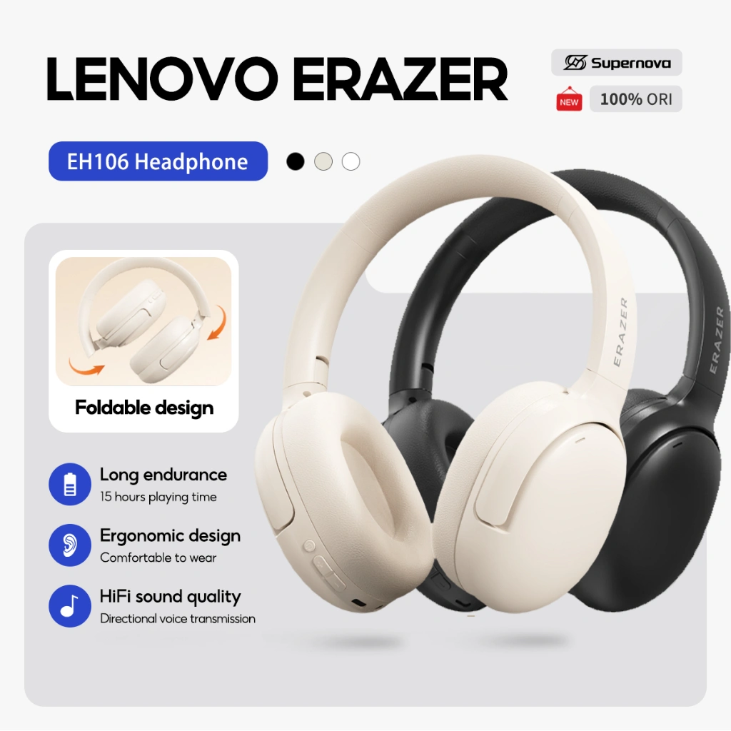 Supernova x Lenovo ERAZER EH106 Foldable Bluetooth Wireless Headset Headphone Earphone BT5.4