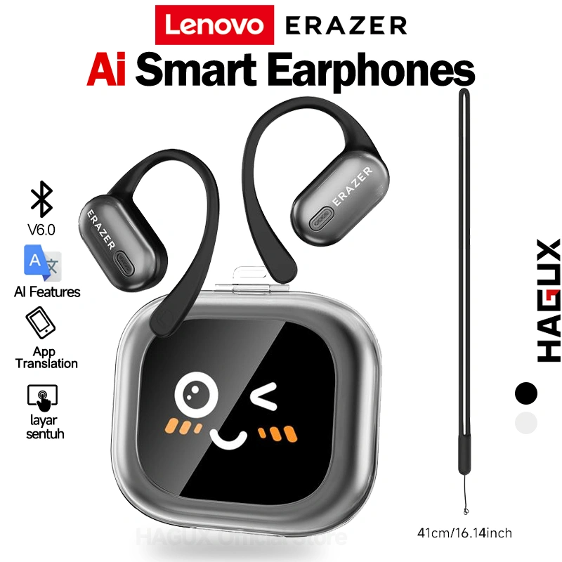 Lenovo ERAZER XF38 Headset Bluetooth terjemahan AI Wireless Headset Bluetooth V6.0 OWS TWS Open Ear earphone tws earhook Touch screen Earphone Sport headset olahraga HIFI IPX5 Bass earbuds
