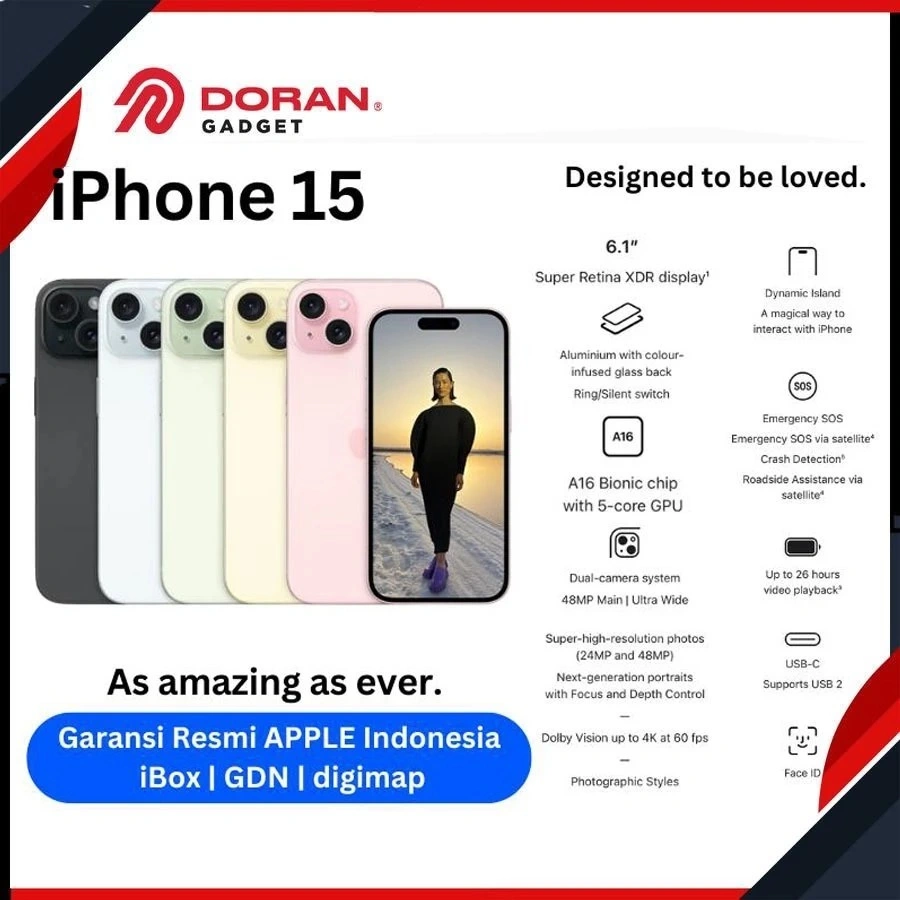 APPLE iPhone 15 Garansi Resmi iBox | A16 Bionic CPU | 128GB 256GB 512GB
