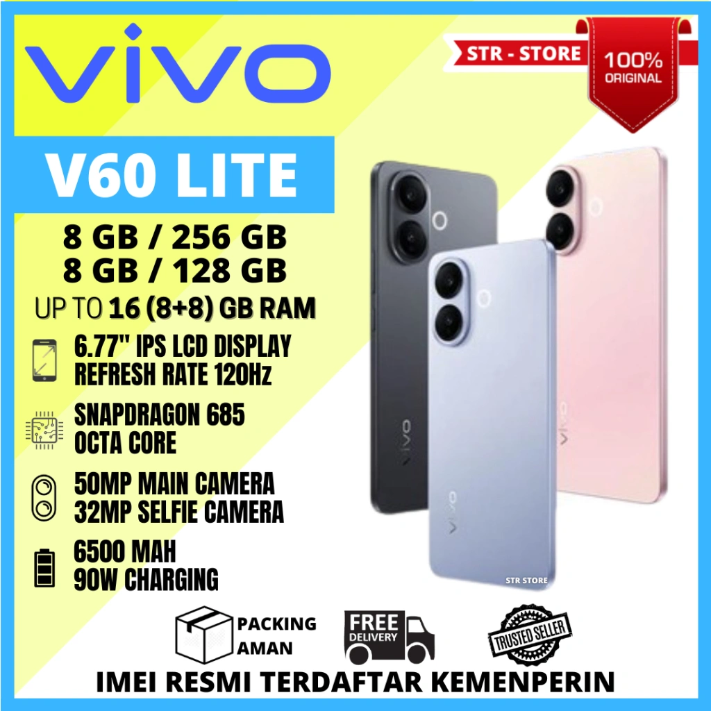 VIVO V60 LITE 8/256 GB SMARTPHONE GARANSI RESMI VIVO INDONESIA V60 LITE 8/128 GB - VIVO 60 LITE