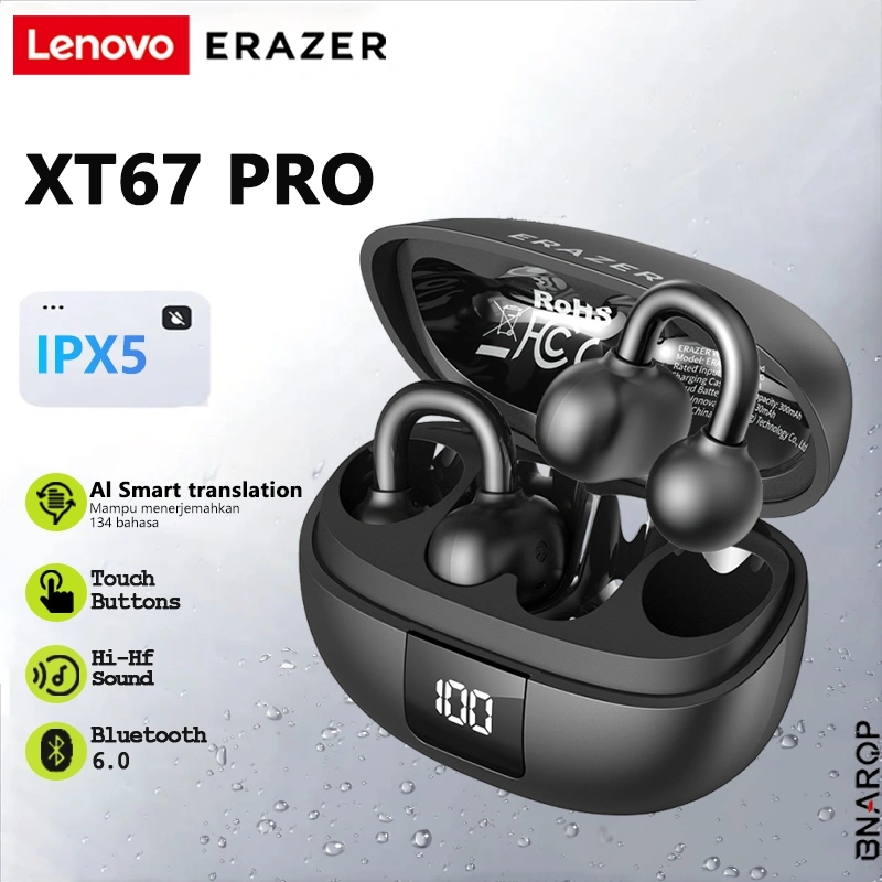 Lenovo ERAZER XT67 PRO TWS Wireless Bluetooth headphones Headset AI Translator Earbuds Smart Real Time Translation Ear Clip With LED Dispaly Sport