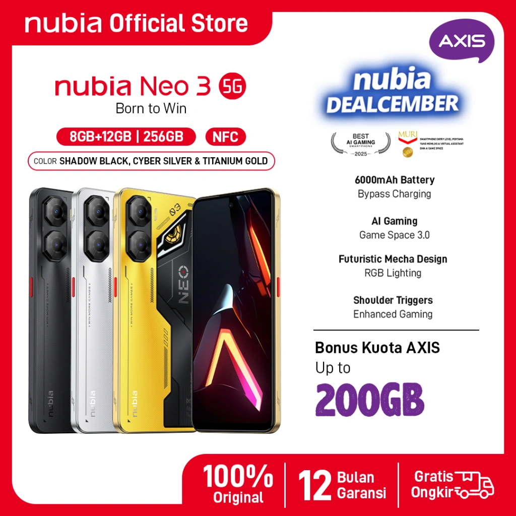 NEW 2025 Handphone Gaming nubia Neo 3 5G RAM 20 GB (8 + 12 GB) ROM 256GB 6000 mAH Fast Charging 33W Garansi Resmi
