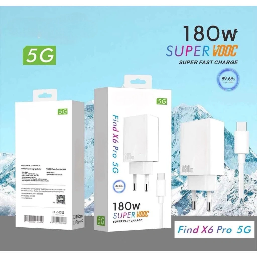 Charger oppo white Find X6 Pro 5G 180W Support FastCharging super Vooc kompatible semua hp smartphone android Terlaris Smoll
