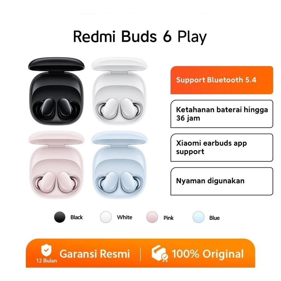 Xiaomi Redmi Buds 6 Play - Bluetooth 5.4 / 36 Hours battery / Xiaomi Earbuds App Support Garansi Resmi