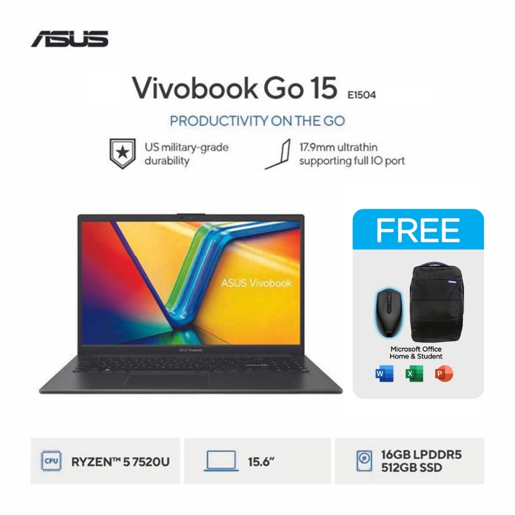 ASUS Vivobook Go 15 E1504FA Ryzen 5 7520U 512GB SSD 16GB FHD IPS Win11+OHS