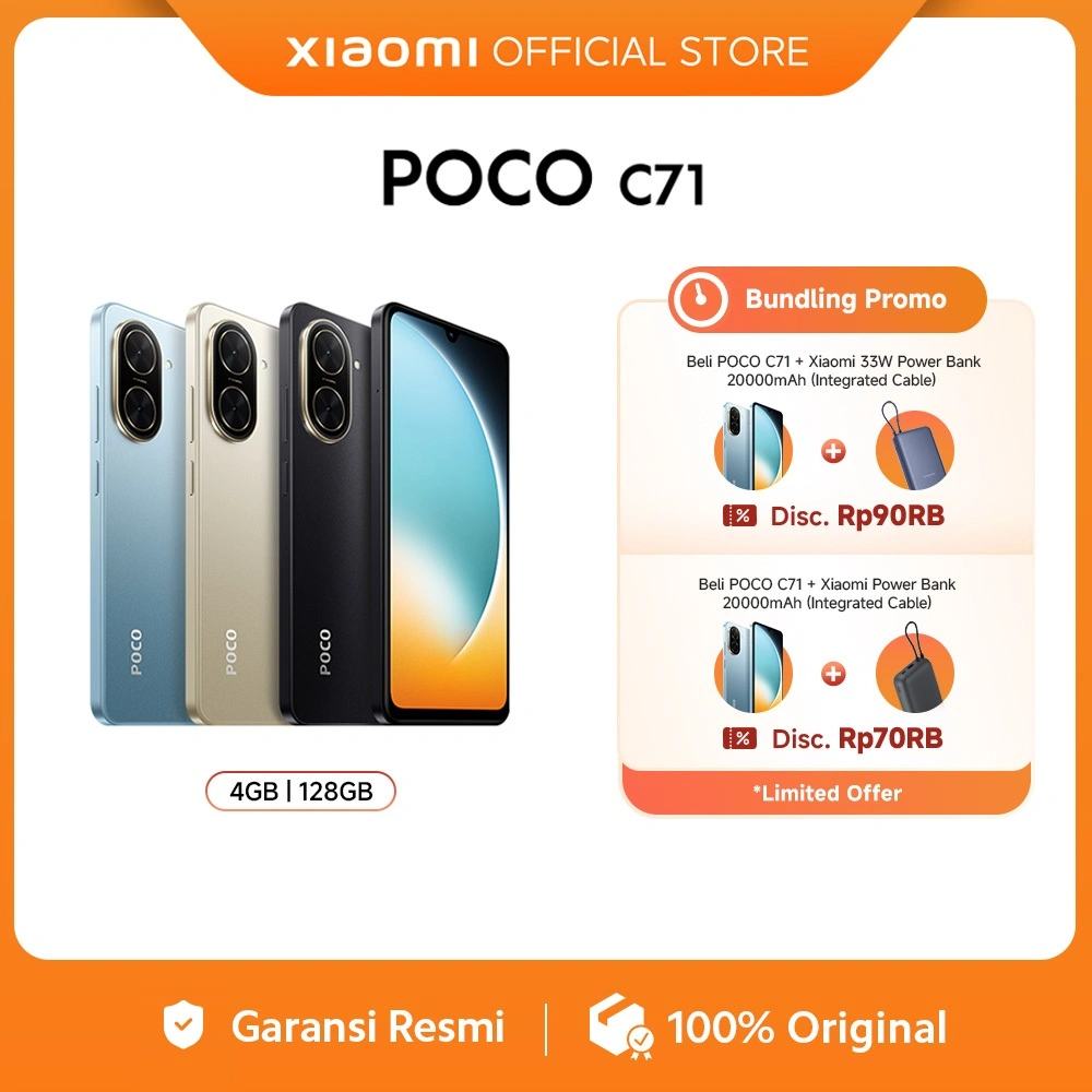 POCO C71 (4+4GB/128GB) Performa Cadas | Layar Cadas 6.88" 120Hz | Baterai Cadas 5200mAh | Expansi RAM hingga 8GB dan storage 128GB