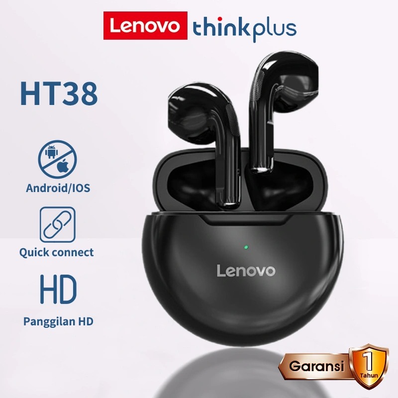 Lenovo HT38 True Wireless TWS Earbuds Bluetooth 5.0 Touch Control, Dual Mic Clear Call, Deep Bass 24H Long Battery Life for Calls & Music