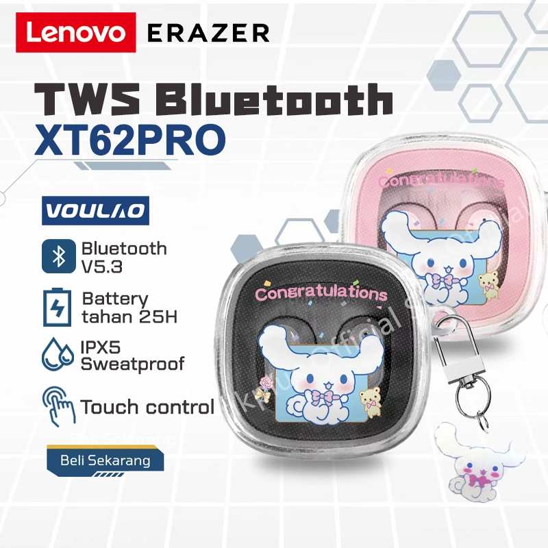 Lenovo ERAZER XT62PRO True Wireless Bluetooth V5.3 In-Ear TWS Headset Mini Earphones Lucu Headphone Tampilan baterai headset olahraga tws sport earbuds IPX5 HIFI panggilan HD