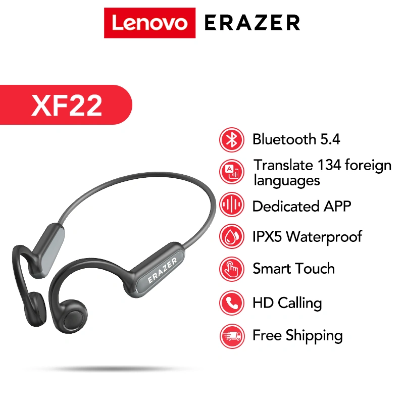 Lenovo XF22 Erazer Earphone TWS Headphone Konduksi Tulang HiFi Headset Bluetooth V5.4 Olahraga Earphone
