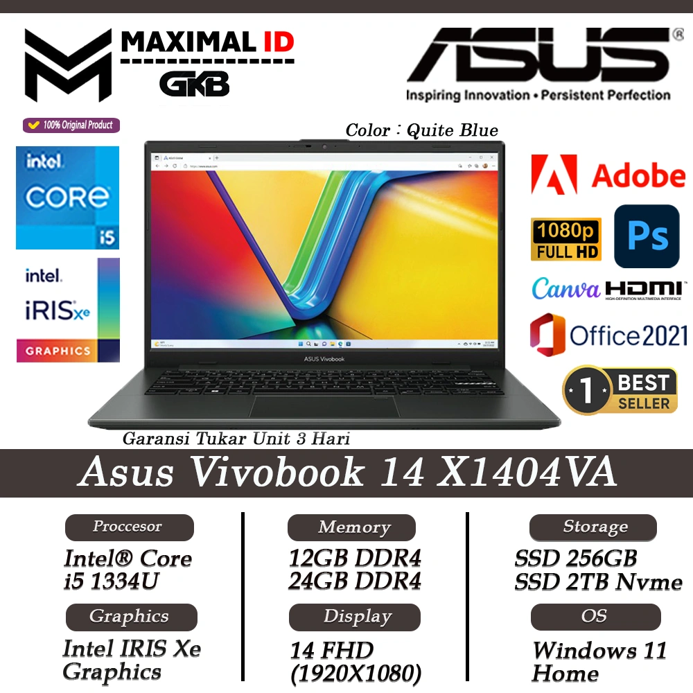 Laptop ASUS Vivobook 14 X1404VA i5 1334U RAM 24GB 512GB SSD 14 FHD Numpad Windows 11