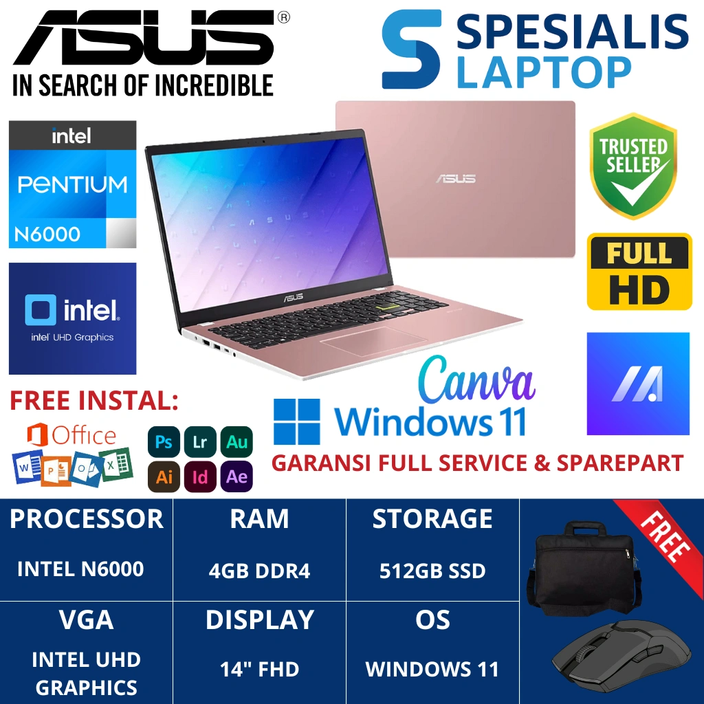 LAPTOP SLIM DESIGN Asus Vivobook E410KA / E410MA / L410MA / L510MA N4020 N4500 N5030 512GB SSD