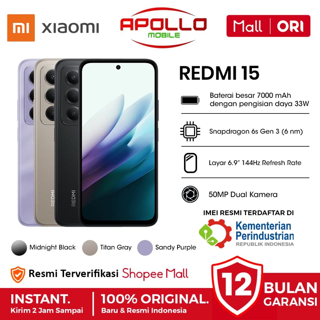 Xiaomi Redmi 15 [8GB+256GB] - Garansi Resmi 1 Tahun