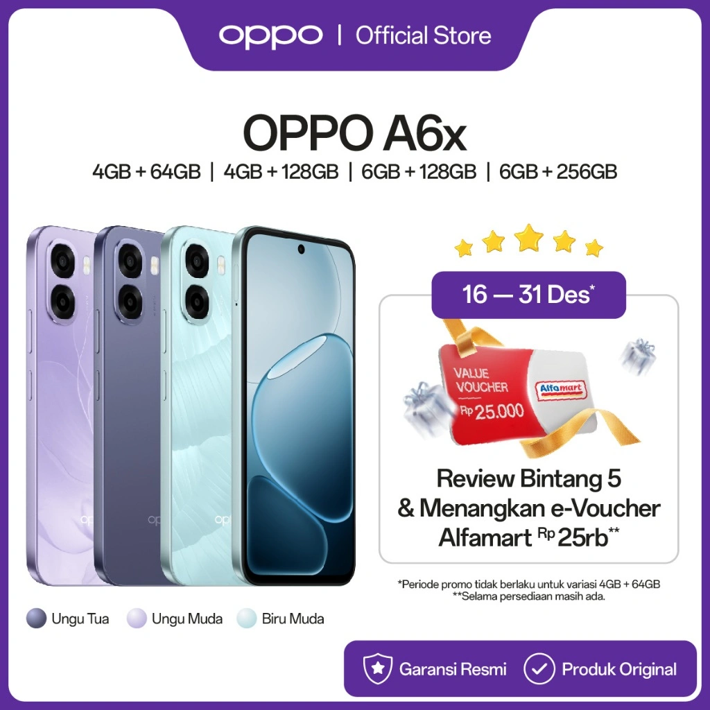 [NEW] OPPO A6x 4GB/6GB+64GB/128GB/256GB  [IP64 Water & Dust Resistance, 6500mAh Large Battery, Snapdragon 685, 120Hz Fast Responsive Screen]