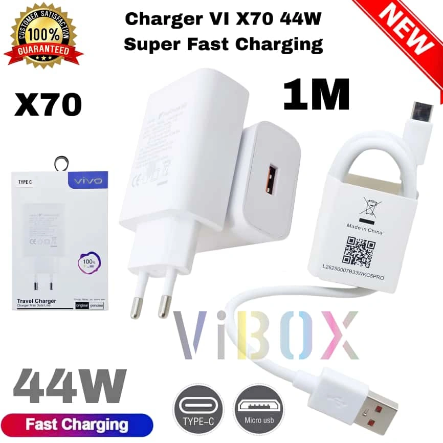 Charger Vivo X90/X70 44W Casan Set + Kabel Data 1M Micro / Type C Fast Charging Android Smartphone Universal [SEN]