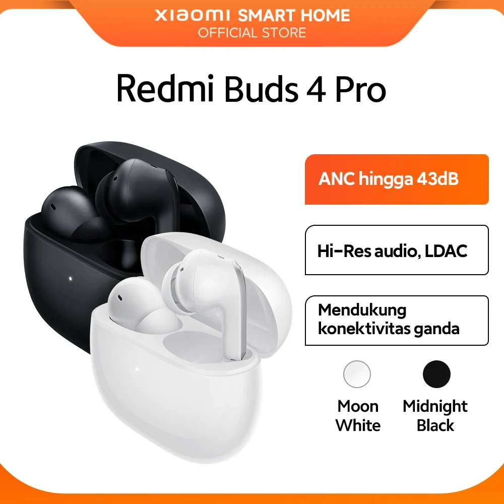 Official Xiaomi Redmi Buds 4 Pro ANC 43dB | Hi-Res audio LDAC | Mendukung Konektivitas ganda | [ Official Store ]