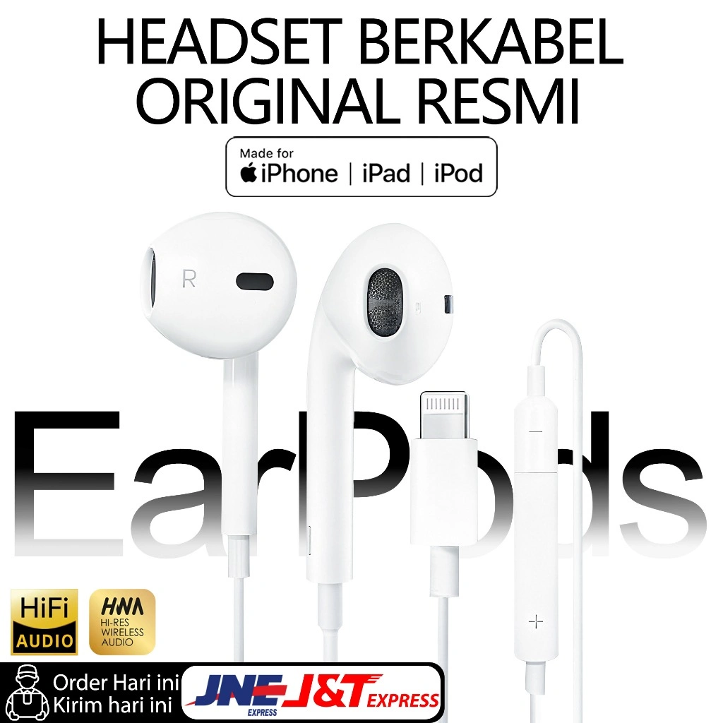 CATRA -  Kabel Earphone Apple Original - Support Semua Tipe! iPhone 8/XR/XS/11/12/13/14/15/16/17 Pro Max, iPad, AirPods - Garansi 2 Thn