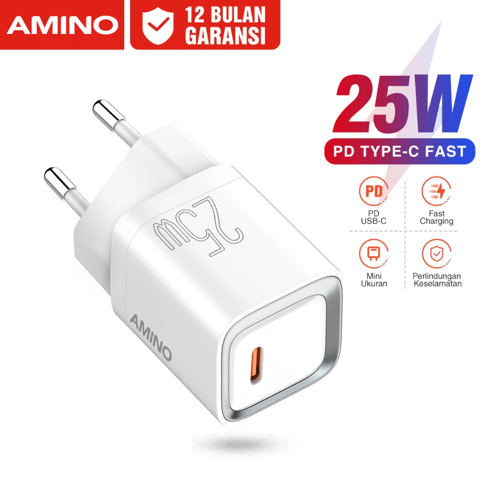 AMINO PD 25W Type C Mini Kepala Charger Super Smart USB C QC Fast Charging Untuk Iphone Samsung Xiaomi vivo huawei oppo EU Travel