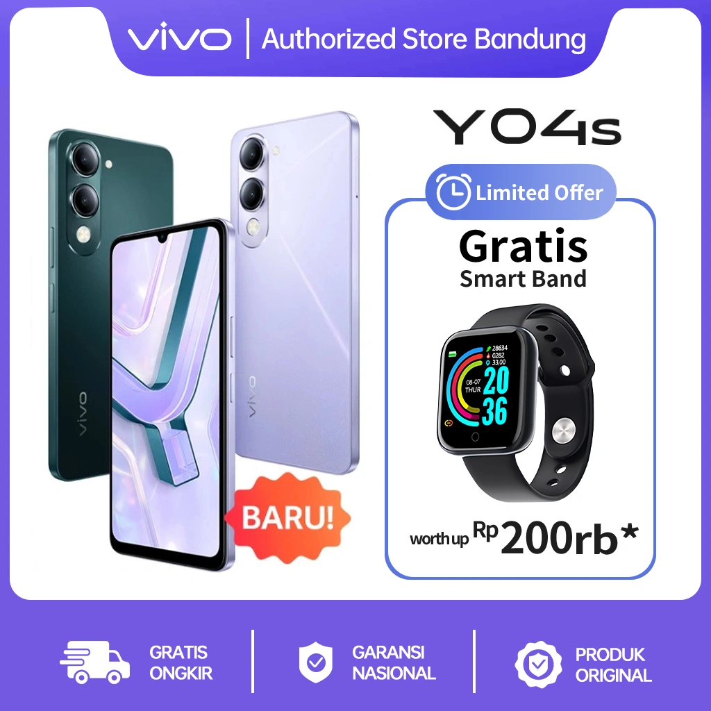 vivo Y04s(4/64GB) Desain Premium, 6000mAh Tahan Lama, Tahan Banting Ekstrem, Tahan Hujan IP64, AI Erase