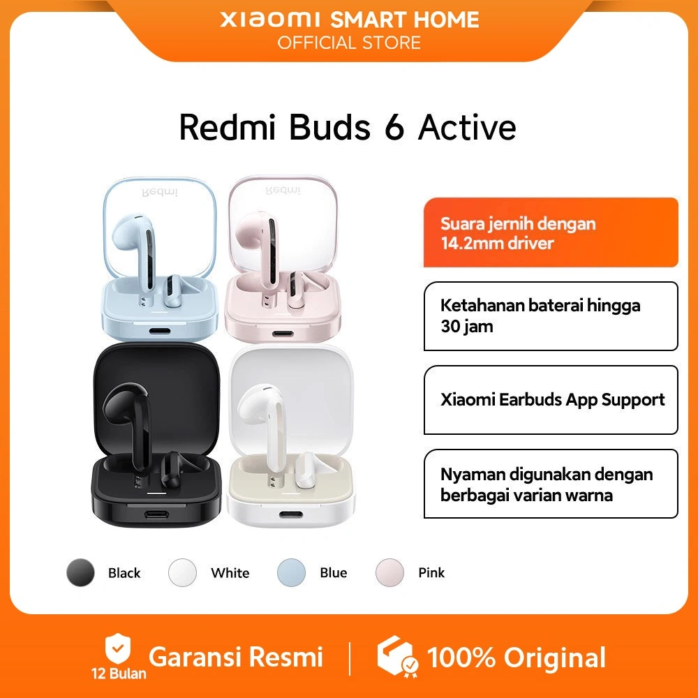 Xiaomi Redmi Buds 6 Active | Google Fast Pair | Baterai Hingga 30 Jam | Audio Spasial | IPX 4 [Official Store]