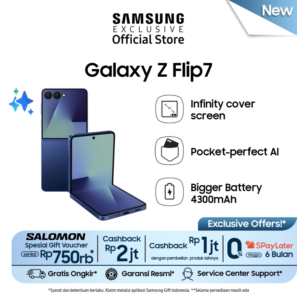 Samsung Galaxy Z Flip7 12/512GB - Blue Shadow | Smartphone AI | Hp Lipat | Kamera 50MP | 4300 mAh