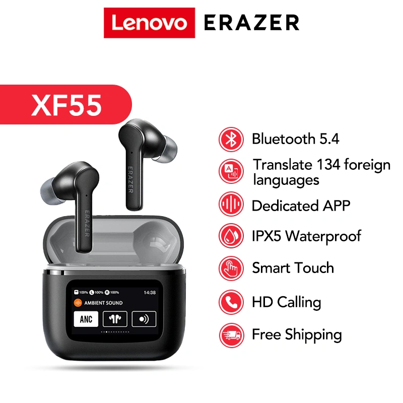 Lenovo ERAZER XP1 Smart Touch Screen Headset Bluetooth 5.4 ANC Pengurangan Kebisingan Earphone HIFI Stereo Bass Penuh Headphone dengan Mikrofon IPX5 Tahan Air