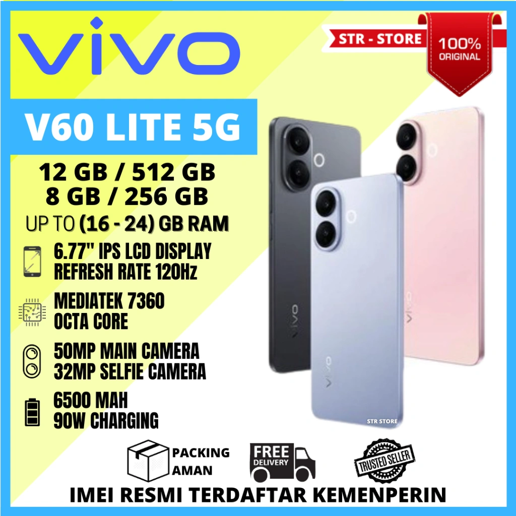 VIVO V60 LITE 5G 12/512 GB SMARTPHONE GARANSI RESMI VIVO INDONESIA V60 LITE 8/256 GB - VIVO V60 LITE 5G
