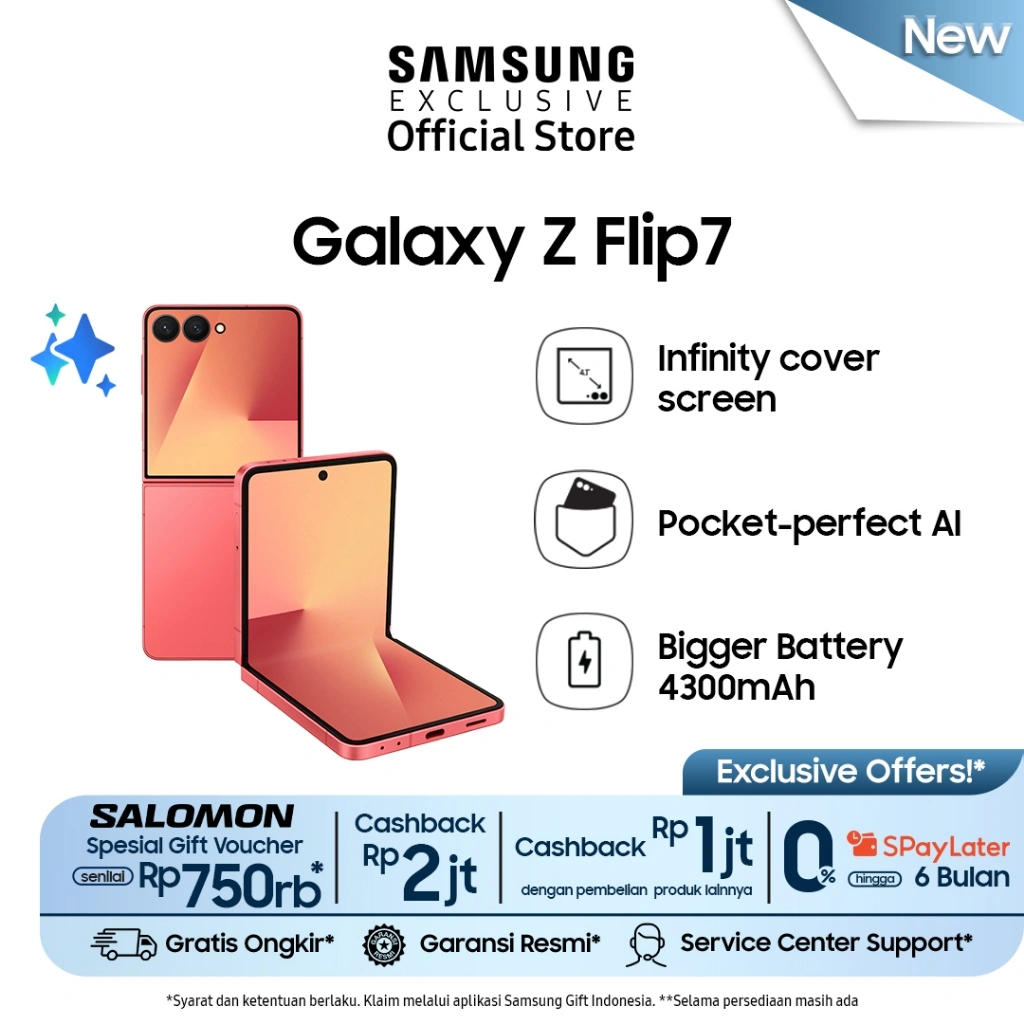 Samsung Galaxy Z Flip7 12/512GB  - Coralred | Smartphone AI | Hp Lipat | Kamera 50MP | 4300 mAh