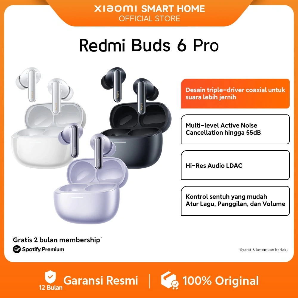 Xiaomi Redmi Buds 6 Pro | Audio resolusi tinggi LDAC | Peredam kebisingan 55 dB | Peredam kebisingan superluas hingga 4 kHz [Official Store]