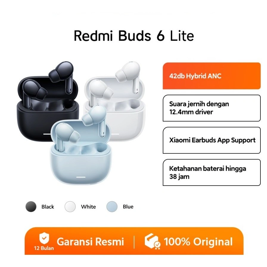 Xiaomi Redmi Buds 6 Lite | 38 Hour Battery | 42db Hybrid ANC | 12.4mm driver | AI Noise Cancellation