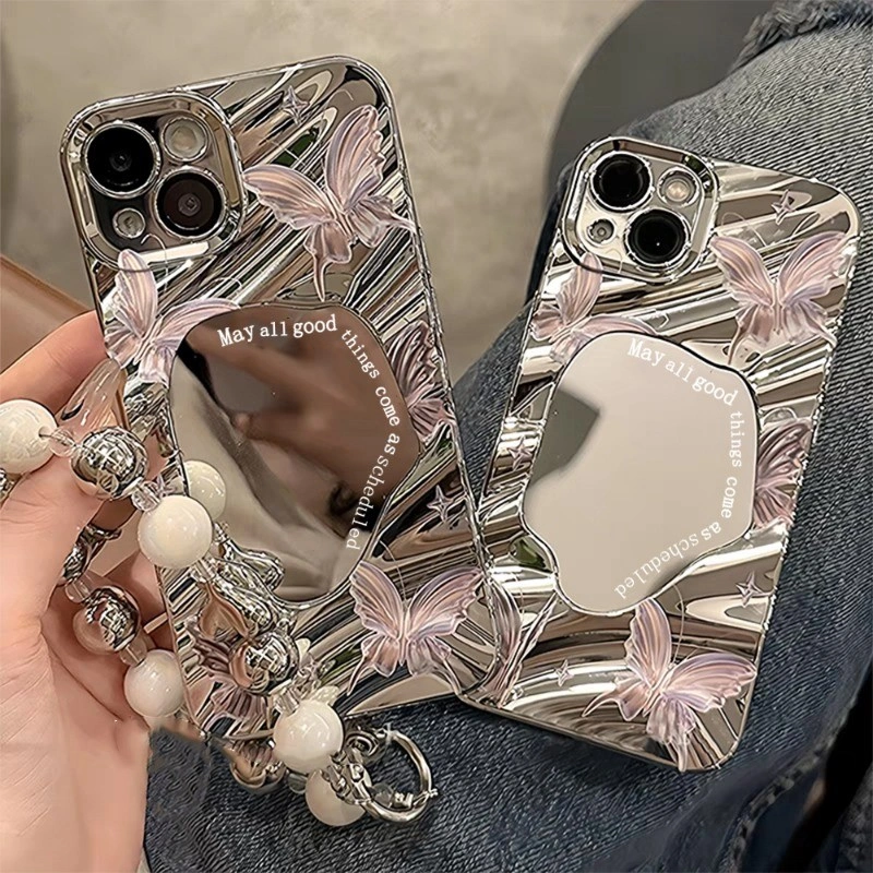 Casing ponsel cermin rias Kupu-kupu For Infinix Smart 8 9 Hot 40 50 50i Note 30 40 Tecno Spark Go 2024 Dengan pesona ponsel