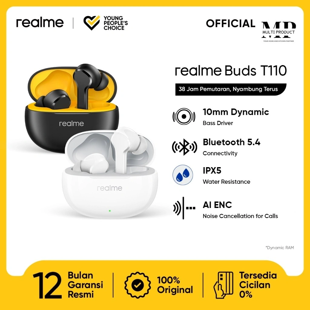 REALME Buds T110 (10mm Dynamic Bass Driver | Bluetooth 5.4 | AI ENC Noise Cancellation | IPX5)