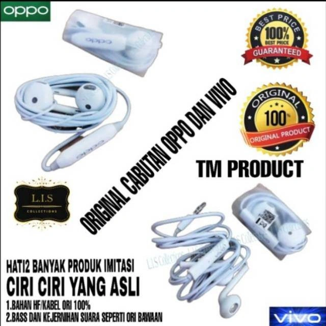 HANDSFREE EARPHONE CABUTAN COPOTAN BAWAAN FOR OPPO VIVO REALME SAMSUNG XIAOMI INFINIX