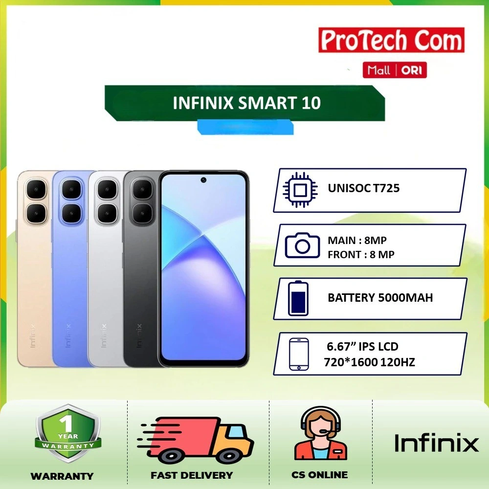 [ NEW ] INFINIX SMART 10 4GB/128GB | Display Type IPS LCD 120Hz  | UNISOC T7250 | 8MP MAIN CAMERA