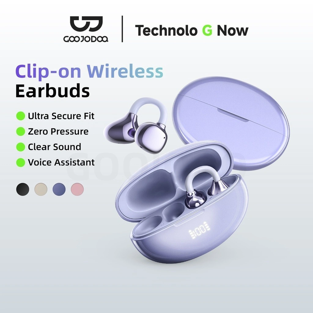 GOOJODOQ J235 Clip-on Wireless Earphone Bluetooth 5.3 earphones Intelligent Touch and AI Assistant Adjustable Hook
