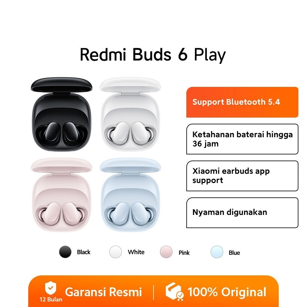 Xiaomi Mi Redmi Buds 6 Play Wireless Bluetooth 5.4 Earphone Earbuds | Baterai Hingga 36 Jam
