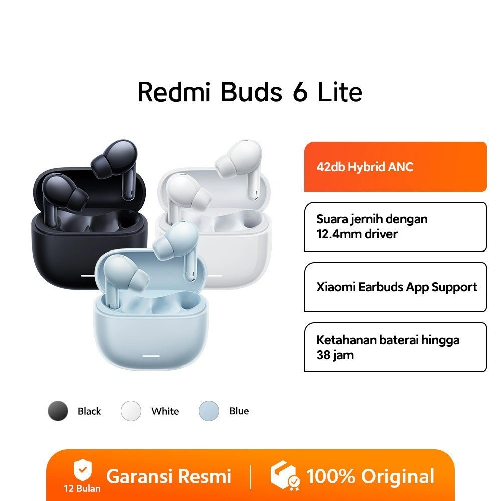 Xiaomi Mi Redmi Buds 6 Lite Wireless Bluetooth Earphone Earbuds ANC | Baterai hingga 38 Jam