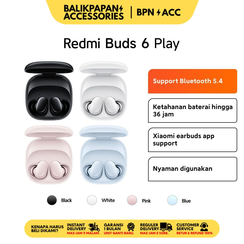 Xiaomi Redmi Buds 6 Play | Bluetooth 5.4 | Baterai Hingga 36 Jam | Xiaomi Earbuds App Support | Nyaman Digunakan [Official Store] - BALIKPAPAN ACC