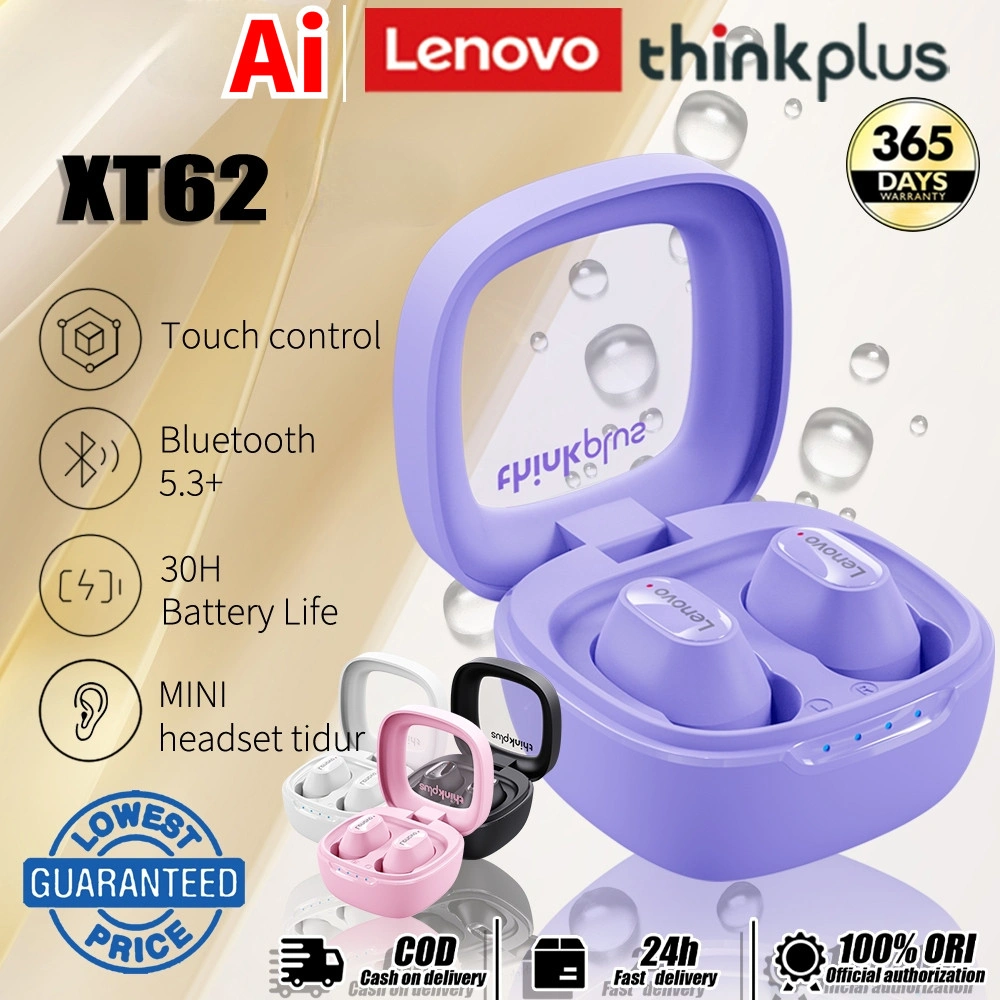 Lenovo Thinkplus XT62 AI Smart Terjemahkan earphone TWS Headset bluetooth 5.3+ Bass Makaron Mini Wireless Headphone